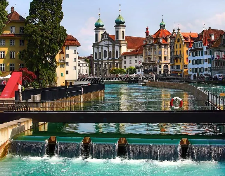 The Jesuit Church on the Reuss riverfront at Lucerne
